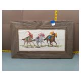 Framed Horse Racing Needlepoint Artwork
