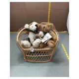 Wicker Doll Chair w/ 2 Stuffed Animals