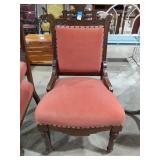 Victorian Carved Walnut Armchair - Pink Velvet
