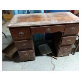 Vintage Wood Kneehole Desk - 7 Drawers