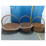 3 Wicker & Bamboo Baskets w/ Handles