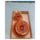 Carnival Glass Compote Set - Marigold Iridescent