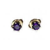 14K Yellow Gold Amethyst 4mm Round Stud Earrings