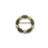 12K GF Sorrento Green Tourmaline & Pearl Brooch