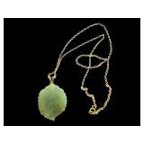 14K Jade Leaf Pendant Curb Chain Necklace