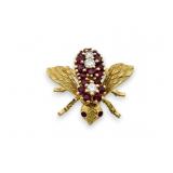 Rosenthal 18K Gold Diamond & Ruby Bee Brooch Pin