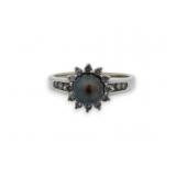 10K White Gold Black Pearl & Diamond Ring