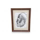Vintage Ink Portrait Drawing Sketch - Signed