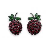 Schreiner Strawberry Rhinestone Clip Earrings