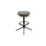 Vintage Metal Swivel Barstool w/ Checkerboard Seat