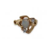 14K Gold Freeform Ring w/ Opal & Two Diamonds