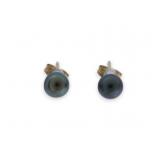 Vintage PJS 14K Black Pearl Stud Earrings