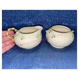 Belleck Ireland Shamrock creamer & sugar set