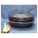 Vtg Graniteware blue enamel turkey roasting pan