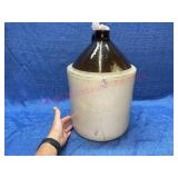 Vtg #3 brown & white stoneware jug (cracked)