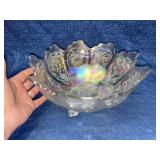 Vtg Imperial Glass iridescent 3-footed bowl