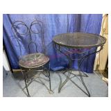 Petite light iron table & antique ice cream chair