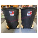 (2) Black 32-gallon trash cans on dollies