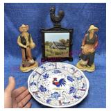 Cast iron rooster hand painted trivet -plate -figs