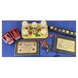 Vtg yellow tray -Farmhouse decor -candles -etc