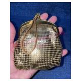 Vtg Whiting & Davis gold mesh wristlet purse
