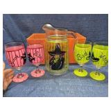 Halloween hand painted pitcher & glasses