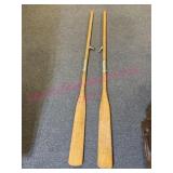 Pair: Old 5-ft rowboat oars (64in long) wooden