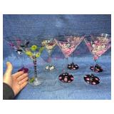 (7) Hand painted stem martini glasses