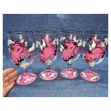 (4) Hand painted stem goblets (flying pigs)