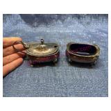 Vtg England silver plate cobalt blue glass salters