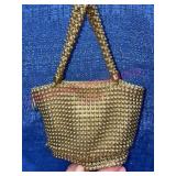 Vtg Whiting & Davis gold mesh 2 handle purse