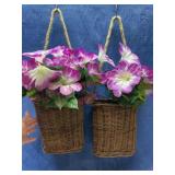 (2) Hanging baskets w/ faux flowers