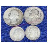 (4) Old 90% Silver Coins (2 qtrs, 2 dimes)