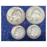 (4) Old 90% Silver Coins (2 qtrs, 2 dimes)
