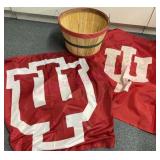 (2) IU flags & 1/2 bushel basket