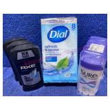 8 New Dial soap bars, 7 New anti-perspirants