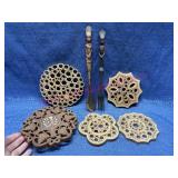 Vtg African hand carved fork/spoon -bamboo trivets