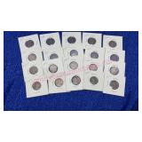 (20)Old Lincoln Wheat Pennies (in 2x2's) 1911-1939