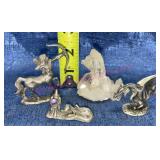 (3) Mini Pewter figs & Cluster quartz crystal
