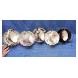 (5) Vtg cup & saucers & (6) holders