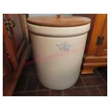 Ant. Crown 6-gal stone crock & lid (kitchen) good