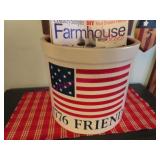 Vtg Crown 2-gal USA Flag stone crock (kitchen)good