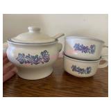 Pfaltzgraff Soup Tureen w/ ladle & (2) bowls