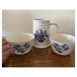 Pfaltzgraff Blue Eagle Tankard & (2) Bowls