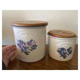 2pc Pfaltzgraff Crocks w/ wood bear lids