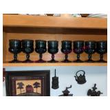 (8) Vtg Kings Crown blue thumbprint goblets