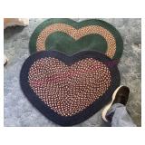 (2) Braided heart throw rugs (blue, green)