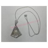 14K White Gold 1940s art deco pendant necklace