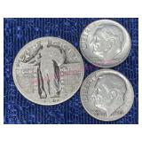 1927 Standing Liberty Quarter & 2 Dimes (90% silv)