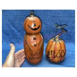 (2) Happy Halloween Etched Pumpkins (resin)